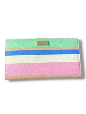 Kate Spade Neda Grove Street Dune Stripe Leather PVC Zip Around Accordion Wallet